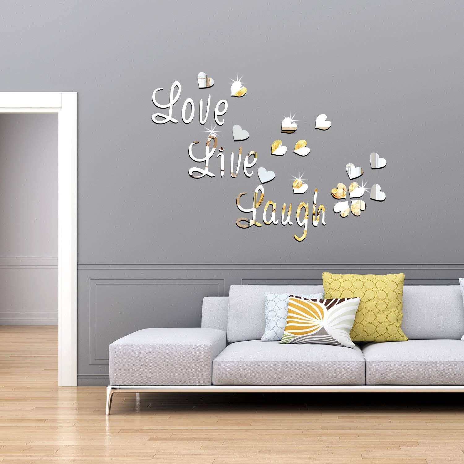 Heart Shaped Mirror Wall Sticker, 19pcs Letter Design Self Adhesive Wall Decor, Decor Sticker for Home Living Room Bedroom