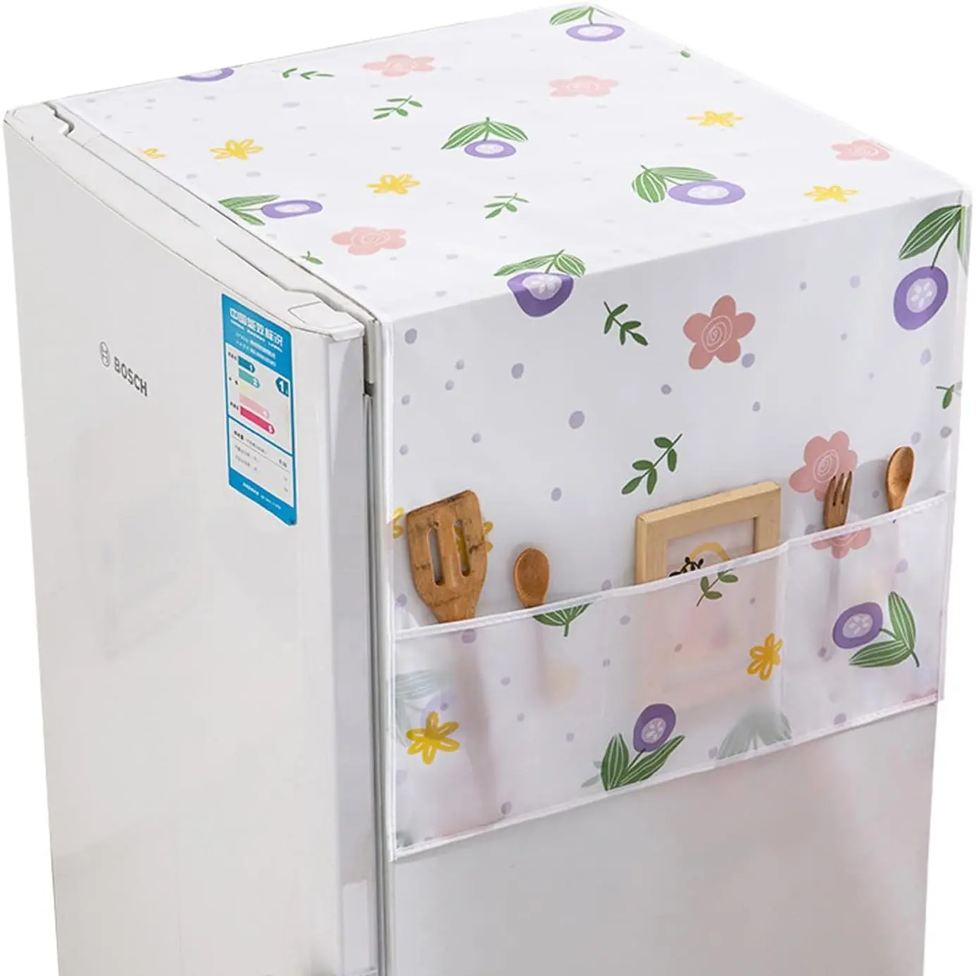 Modern 130x54cm Appliance Cover for Fridge, Washing Machine and Washer Dryer Top - Durable Home Care Dust Cover with Kitchenware Organizer Pockets for Daily Use