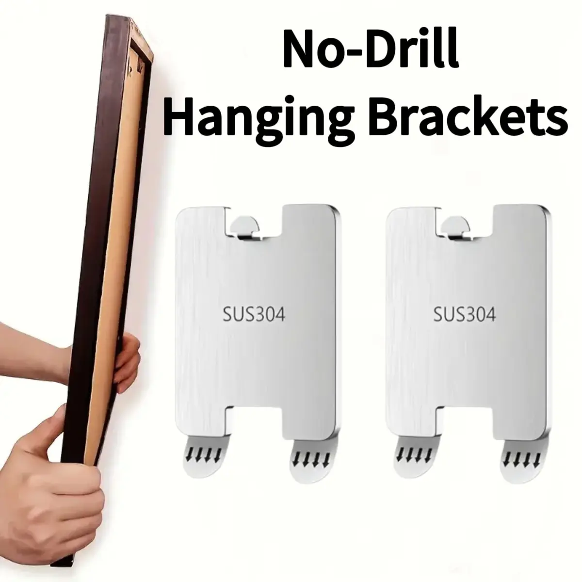 2pcs Stainless Steel No-Trace, No-Drill Picture Hanging Brackets, - No Drilling, Seamless Adhesion to Walls, Wood, And Tile - Suitable for Painted Walls, Wood, Glass, Tiles, Concrete- Polished End
