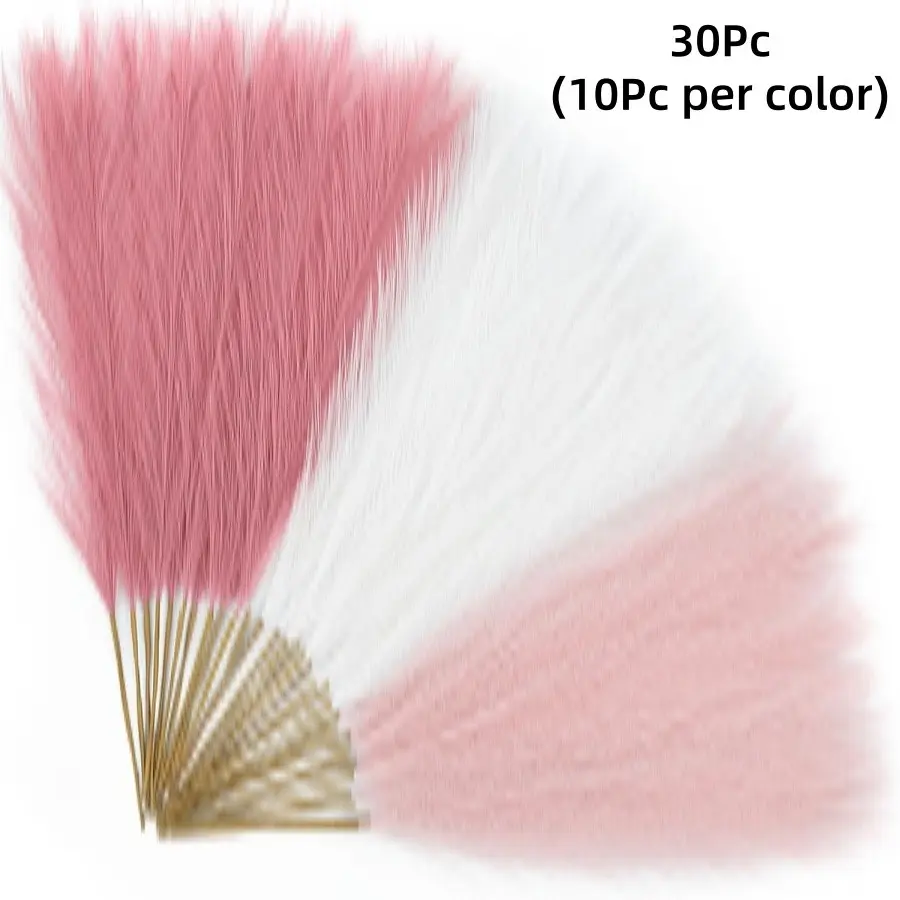 30Pcs Pampas Grass, 21.6in Fluffy Boho Feathers Decor，Suitable for vase filling, artificial short velvet simulation reed feather floral decoration, Bohemian Gothic style home, party, dining table, room, bathroom wall and birthday decoration