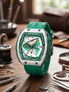 Mark Fairwahle Men's Quartz Watch, Waterproof Luminescent Bucket Shape, Multi-Functional Timer, Resin Material, Fashionable and Unique, Fw-5690