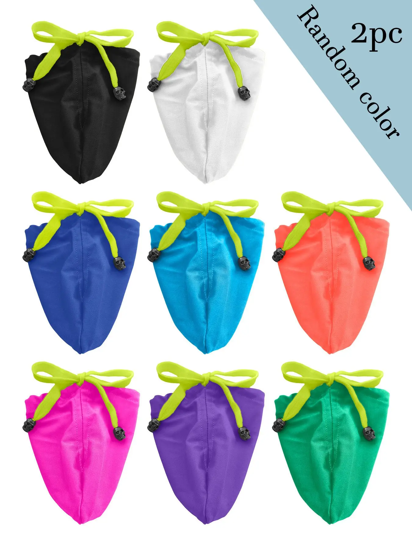 Random Color - 2-Piece Set: Men's Solid-Color Drawstring Swim Briefs with Raised Pouch, Skull Embellishment, Low-Rise Sexy Bikini-Style Swim Briefs, Perfect for Summer Pool Use, Sports, and the Beach