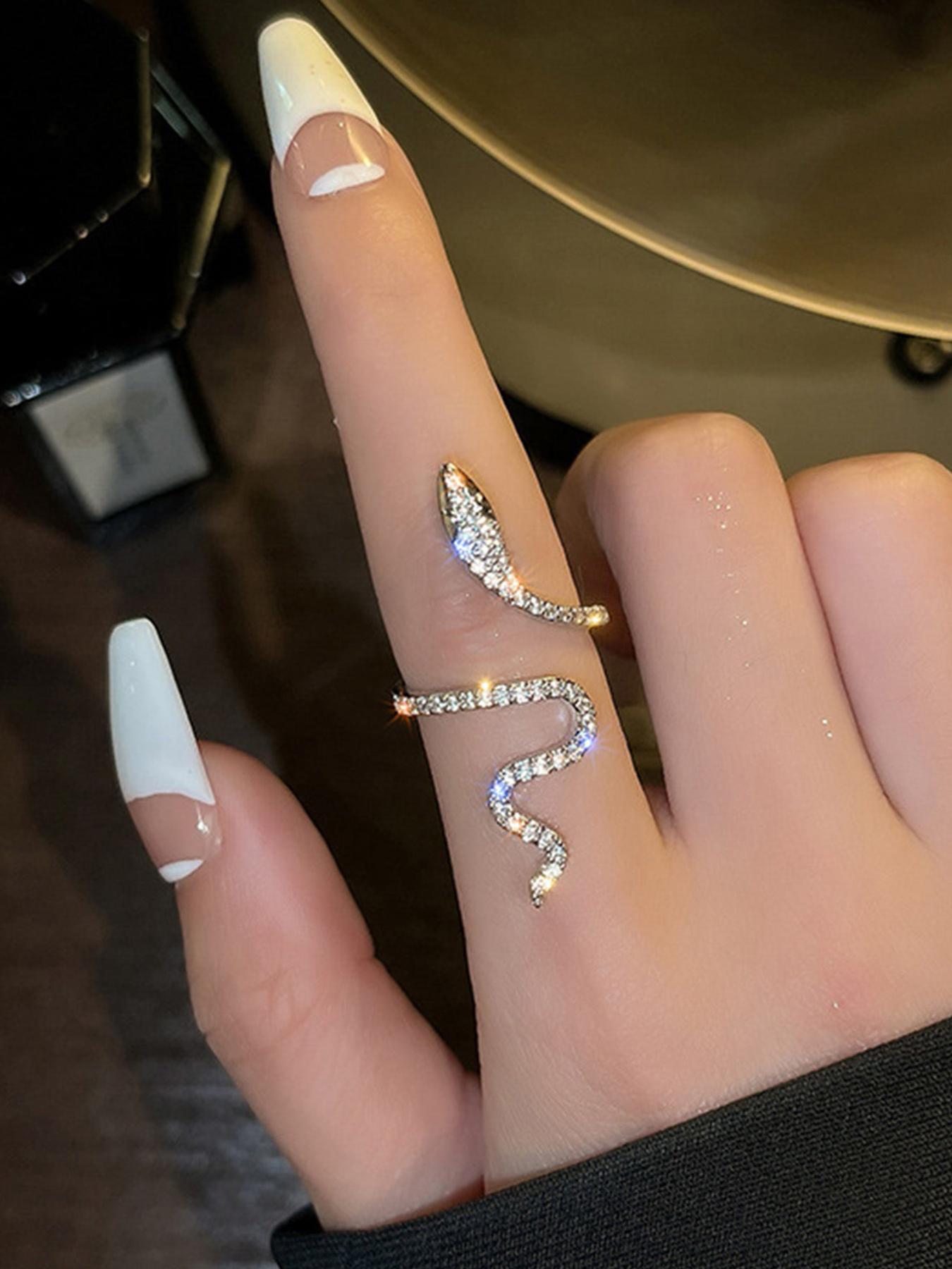 925 Sterling Silver Fashion Elegant Snake Design Artificial Zirconia Decorated Ring, Adjustable Ring for Women, Trendy All-match & Exquisite Jewelry for Gift