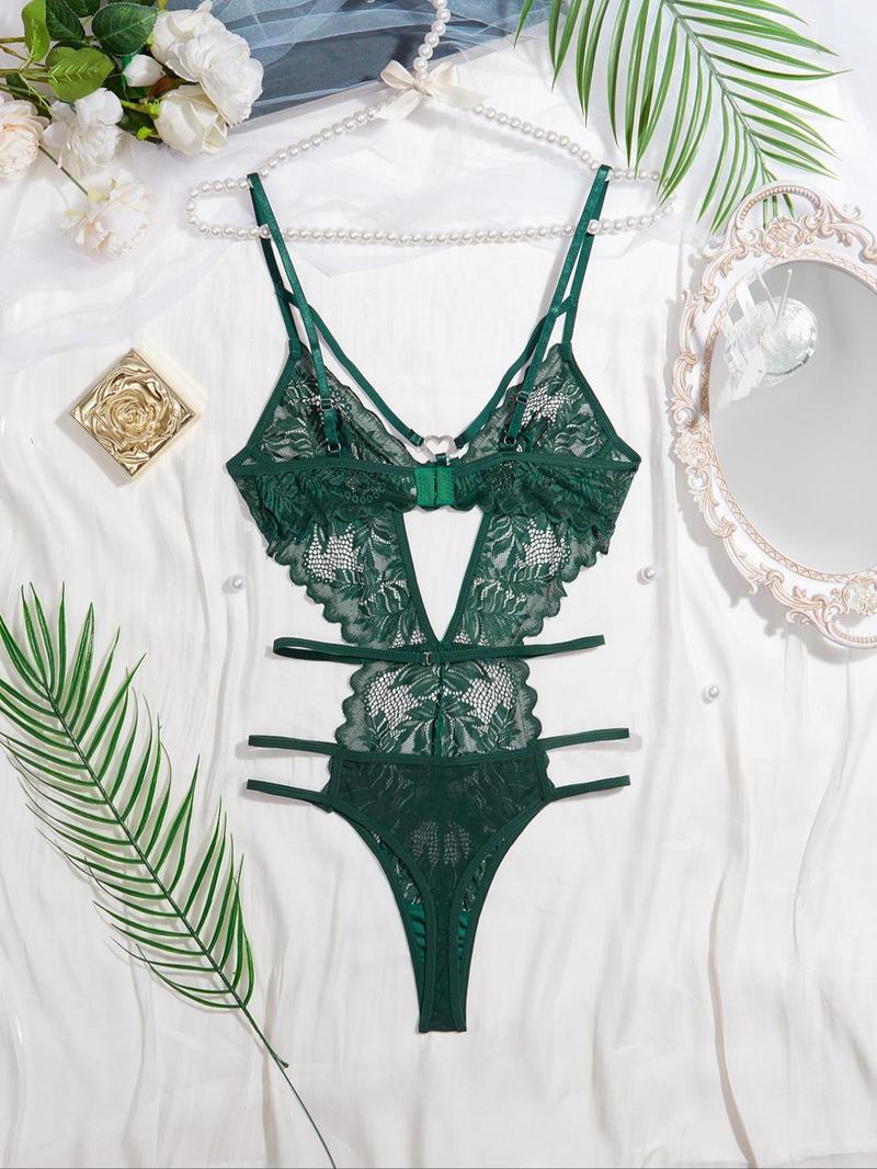 Women's Solid Cut Out Sheer Lace Lingerie Bodysuit, Fashion Comfy Sexy Breathable Push Up Bodysuit for Daily Wear, Women Sexy Lingeries for All Seasons, Lingerie Lace Nightwear, Underwear, Soft Lingerie