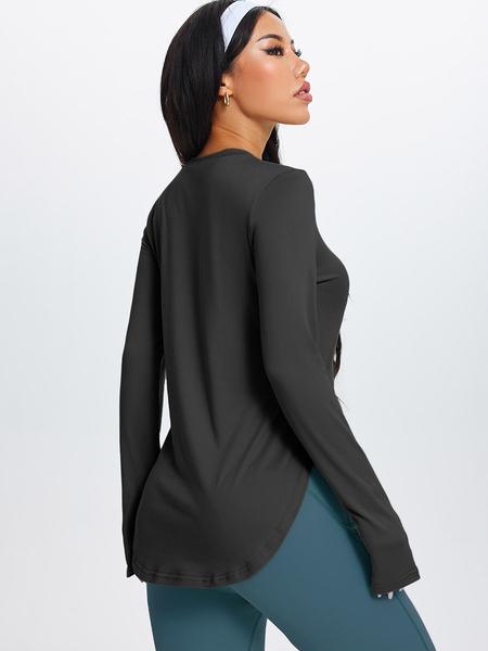 Women's Autumn Winter Casual Sports Long Sleeve Top, Fitness Clothes Tops, High Elastic Round Neck Solid Color T-Shirt for Daily Commuting and Yoga