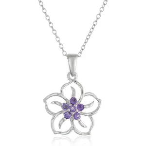 Amazon Collection Genuine or Created Gemstone Birthstone Flower Pendant Necklace with Chain in Sterling Silver, 18"