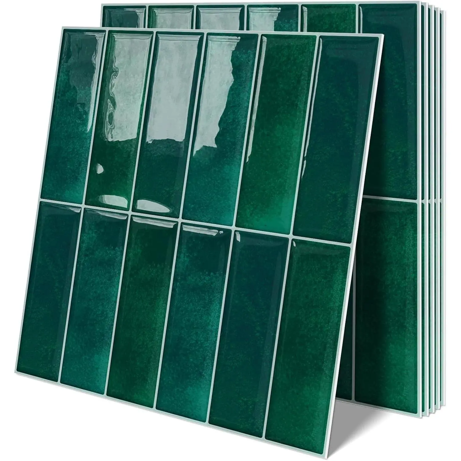 Dark Green Self-Adhesive Peel and Stick Tile Backsplash, Easy Install Standard Size 12"x12" Tile Pattern for Kitchen/Bath Wall (10-Sheet)