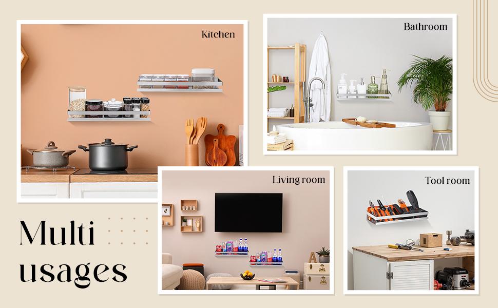 2 Pieces Stainless Shelf Shower Floating Shelves Wall Mounted Shower Basket Shelf Organizer Shelves for,, Living Room(15.75 Inch/ 40 cm,Black)