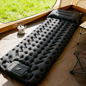 Foot-operated portable inflatable camping mat, foldable outdoor sleeping mat, Portable sleeping pad, TPU waterproof, moisture-proof and wear-resistant air mattress, universal mat for camping, beach and picnic, Portable Airbed