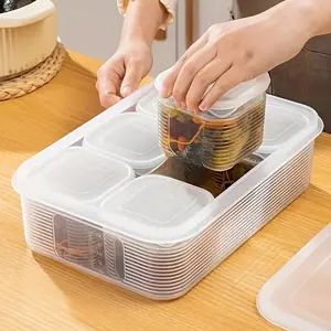 7pcs Freezer Meal Prep Storage Container Set, includes 1 large container and 6 small food storage containers for meal prep and freezer organization, kitchen essentials for food preservation, fridge storage and household frozen food management