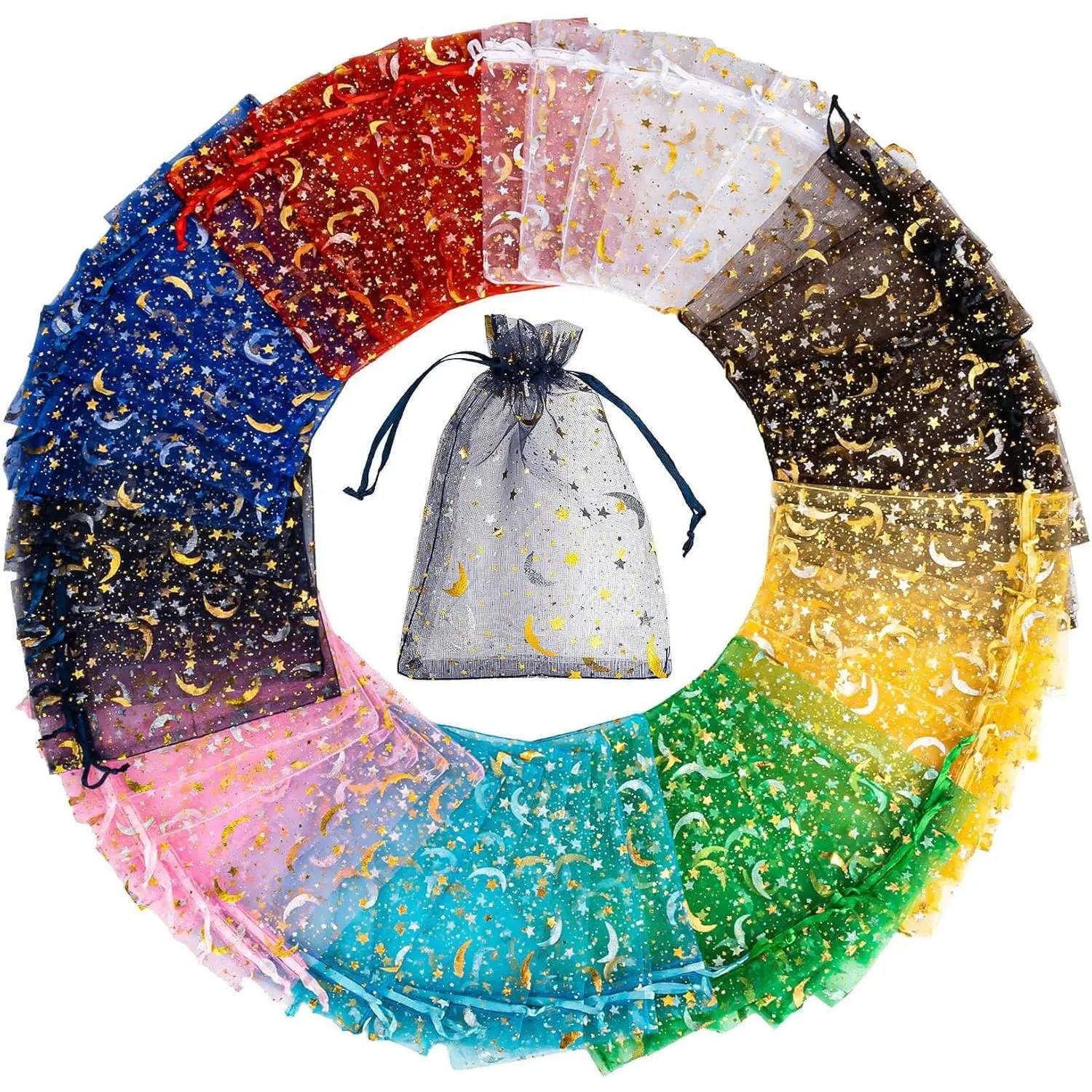 100 count Organza Bags 4"x6" - Moon  Small  Bags Bulk Party Favor Mesh Bags Drawstring Goodie Wrap Pouch Bags Candy  Sachet Bracelet Fruit Protection Bags Wedding Halloween Christmas