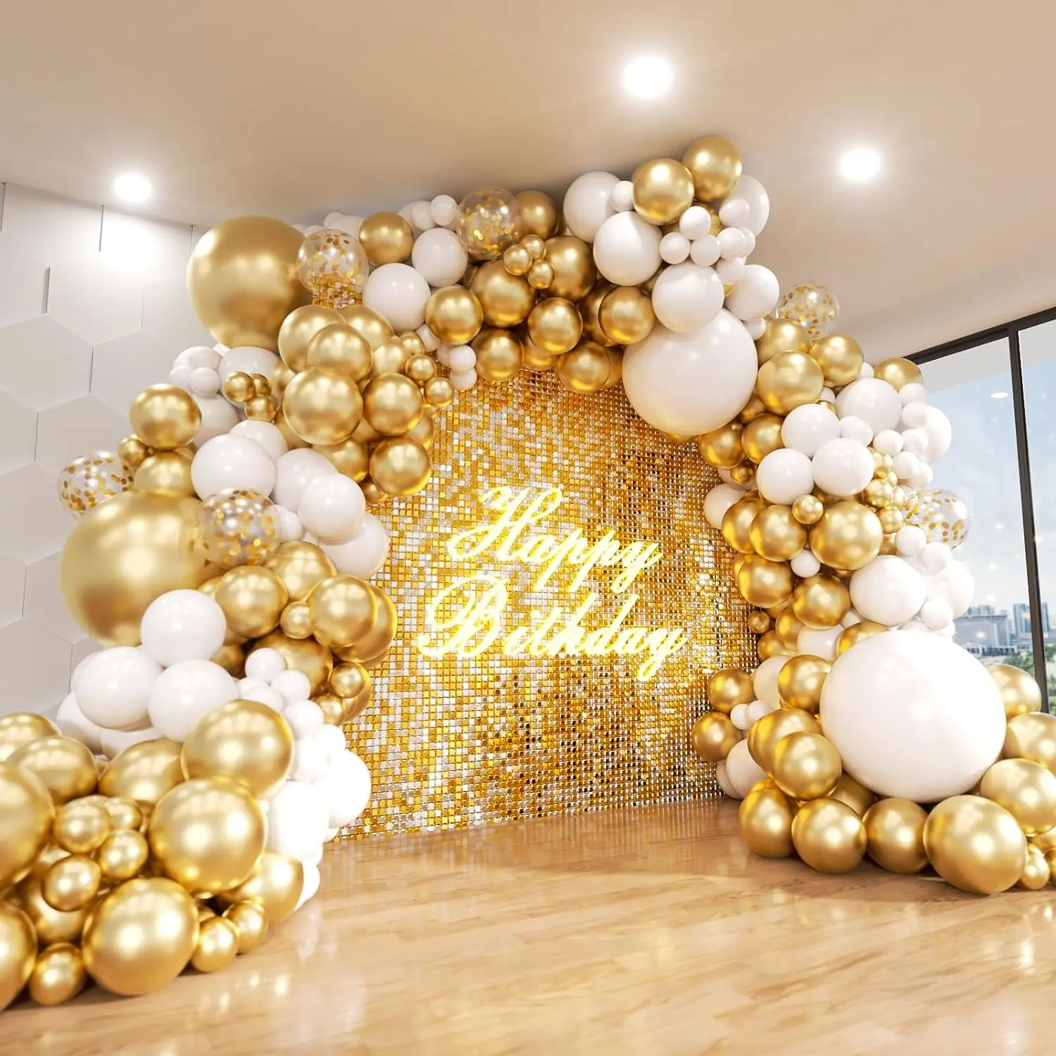 White and  Balloon Arch Kit, 140 count Matte White Metallic  and  Confetti Party Balloon Garland Kit for Wedding, Engagements, Birthday, Bridal Shower,  Shower Anniversary Decorations
