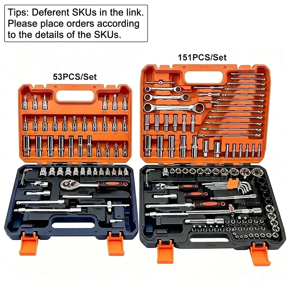 53-Piece Advanced Professional Multifunctional Wrench Tool Set for Auto Repair, Drive Depth and Standard Sockets, Socket Wrenches, Ratcheting Wrench Set, Racing Grade Quick Ratchet Wrench for Mechanics