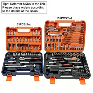 53-Piece Advanced Professional Multifunctional Wrench Tool Set for Auto Repair, Drive Depth and Standard Sockets, Socket Wrenches, Ratcheting Wrench Set, Racing Grade Quick Ratchet Wrench for Mechanics