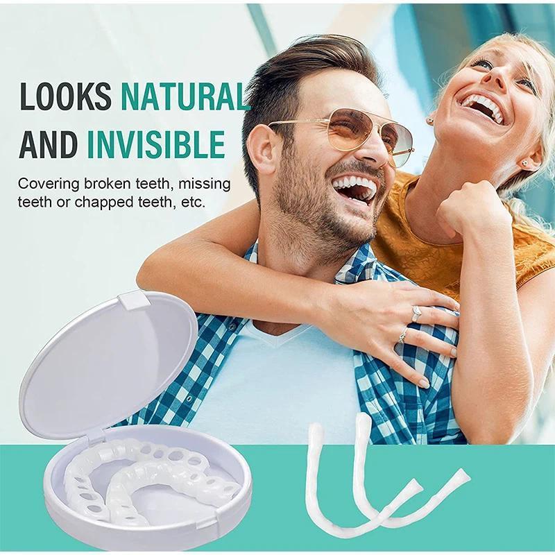 Adjustable Denture Teeth Set Perfect Fit Teeth Whitening Snap On Silicone Portable Denture Braces Decorate Gaps Smile Veneers