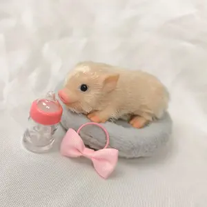 5 Inch Silicone Piglet Soft Cute Mini Realistic Animals with Accessories Lifelike Reborn Newborn Pig Doll Decompression Toy Gift