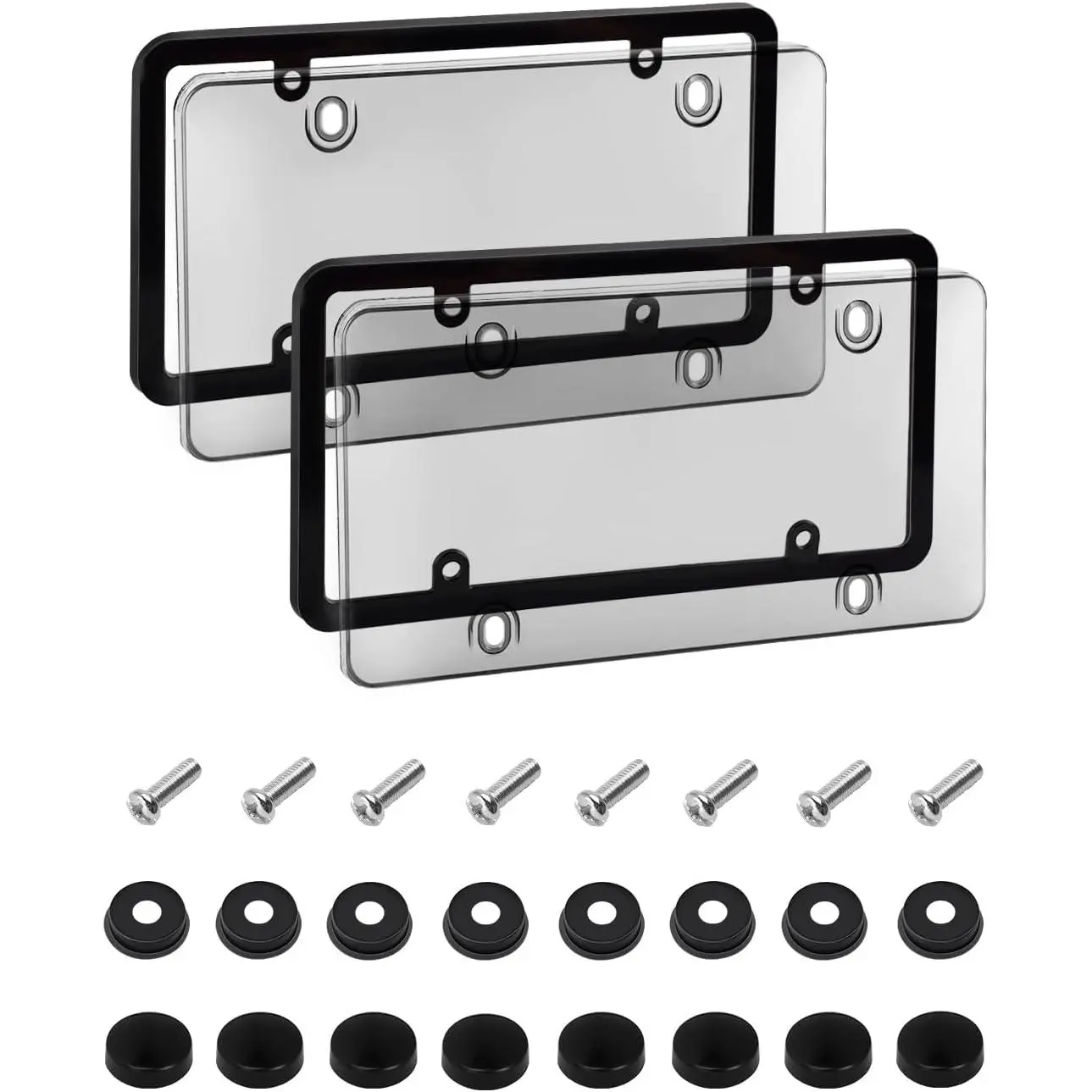 License Plate Holder & Frames, 2 Pack License Plate Protector, ABS Car Front/Rear License Plate Frame with Screws Caps, Fit Any Standard US Plates（Grey）