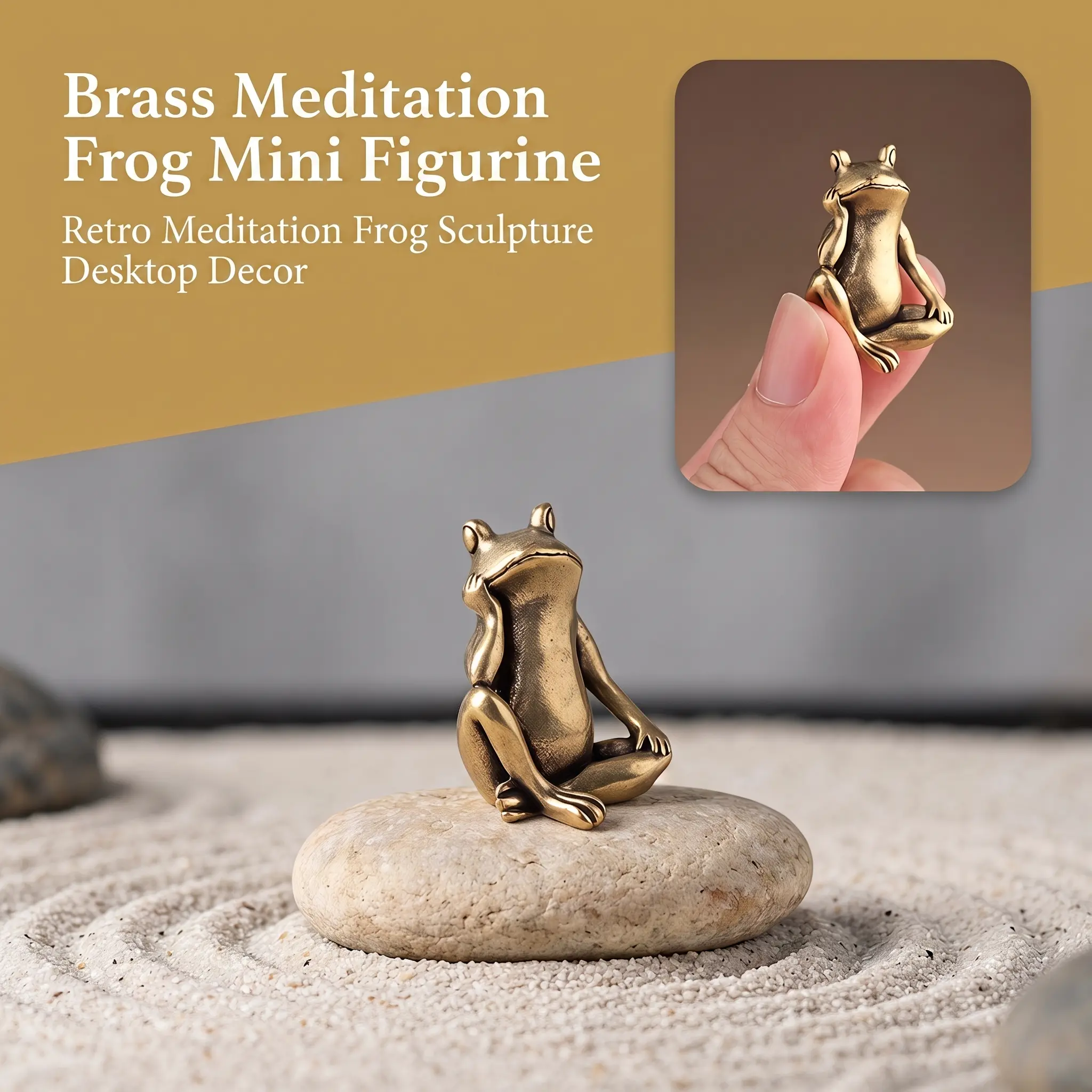 Handcrafted Brass Frog Sculpture, Decorative Sculptures, Art Figurine, Vintage-Inspired Meditative Pose, Polished Metal Home Decor, Home Decor Statue, Living Room Decor, Statue Figurines, Unique Gift for Collectors and Nature Lovers-YY0