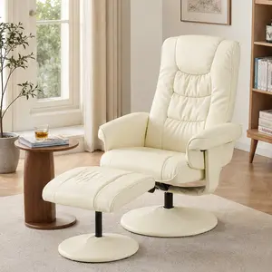 ARCH Recliner Chair with Ottoman 360° Swivel Massage Lounge Chair 5-Point Vibration Heated Seat 140° Adjustable PU Leather Recliner for Living Room Home Theater Office Beige, Beige Color Options, PU Material, Modern Style, Product Dimensions: 30.31