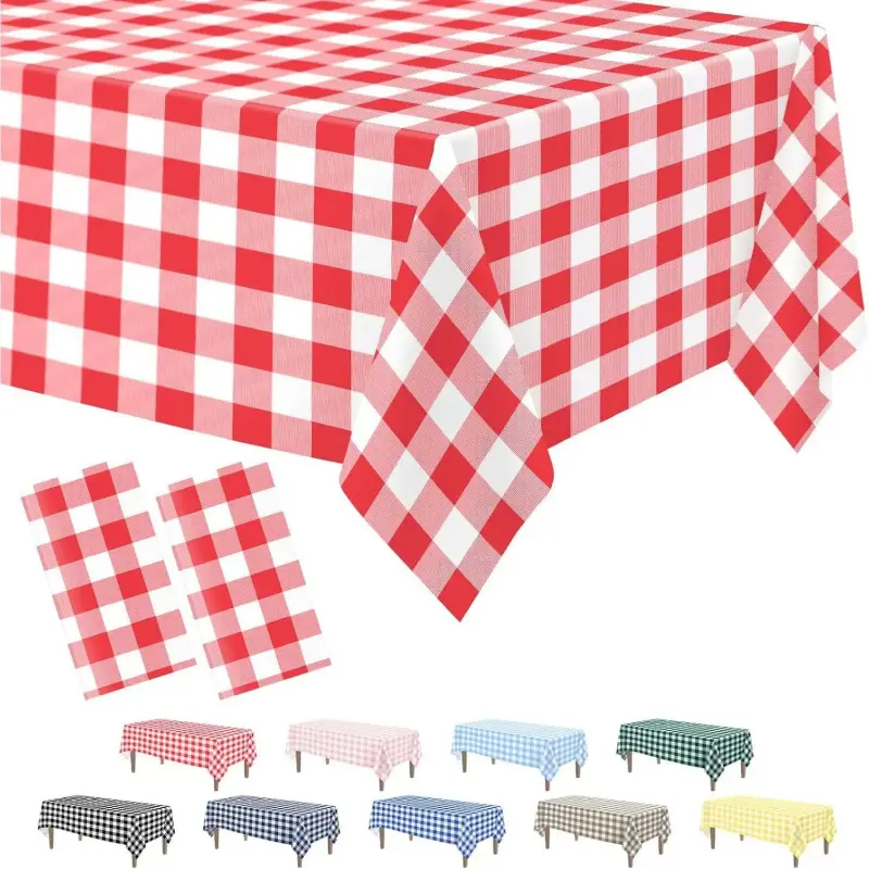 2 Pack Durable Red Gingham Plastic Tablecloth - 54x108 in Easy-to-Clean Disposable Checkered Tablecover for Rectangle Tables, Ideal for Birthday, Christmas Picnics (Home & Festive Party Supplies)