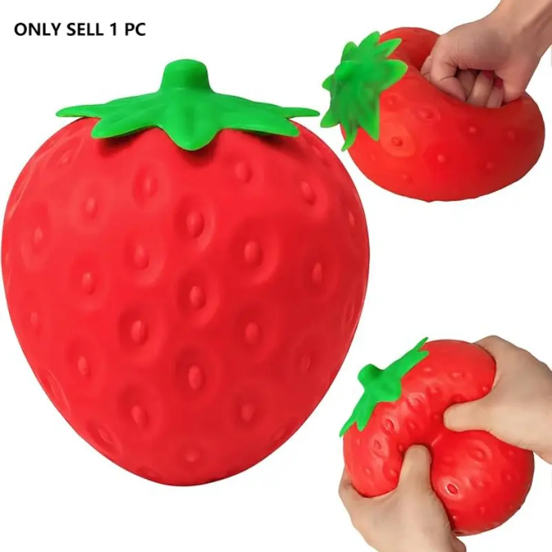 Large/small Strawberry Stress Ball, Fruit Shape Relaxation Toy, Fun Dough Squeezing Toy for Kids, Anxiety Relief, Adhd Aid