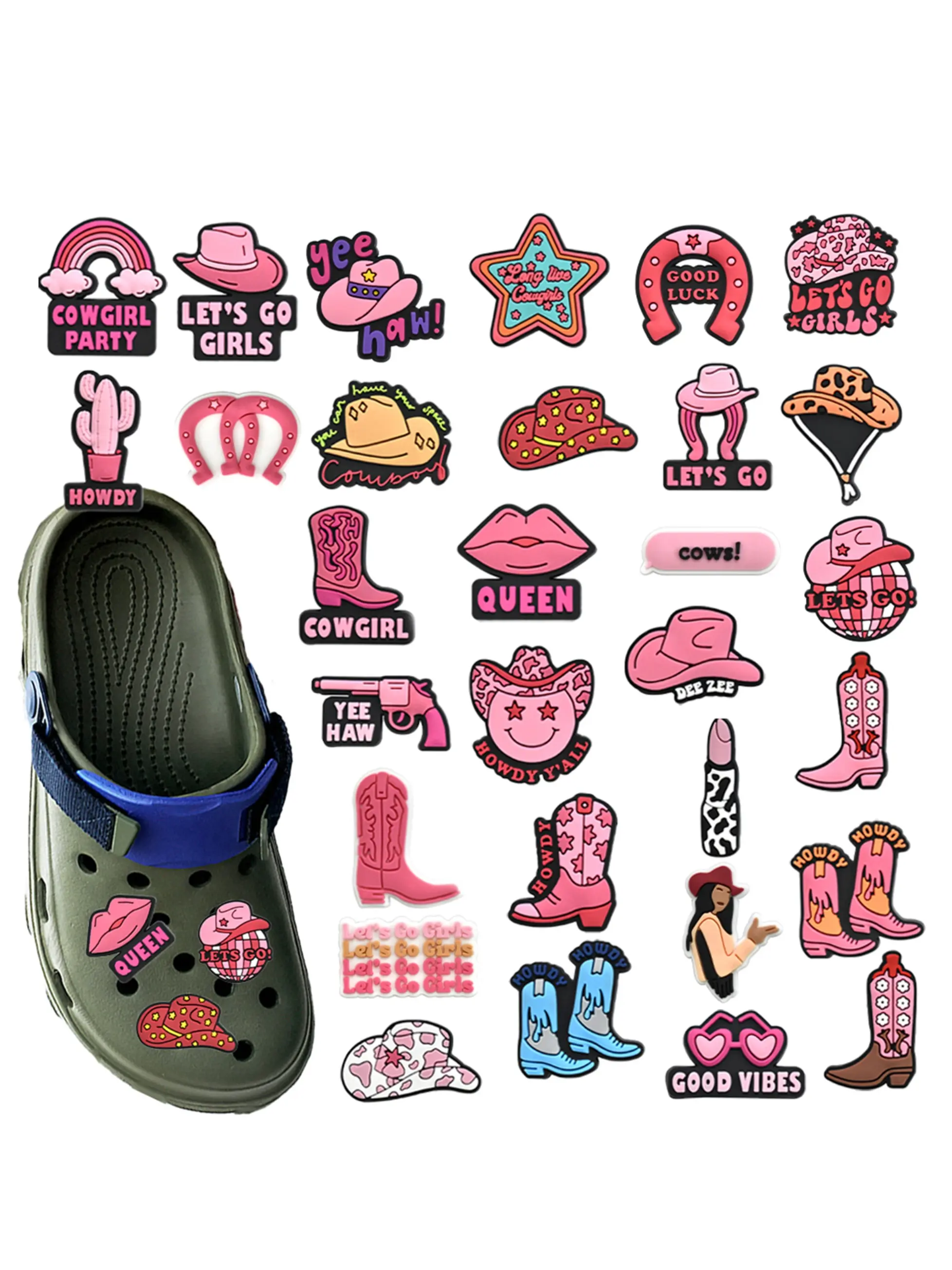 30pcs Cartoon Western Cowboy Theme PVC Shoe Accessories, Shoe Charm Set, Suitable for Holey Shoes, Wristbands, Beach Bags, DIY Creative Party Gifts