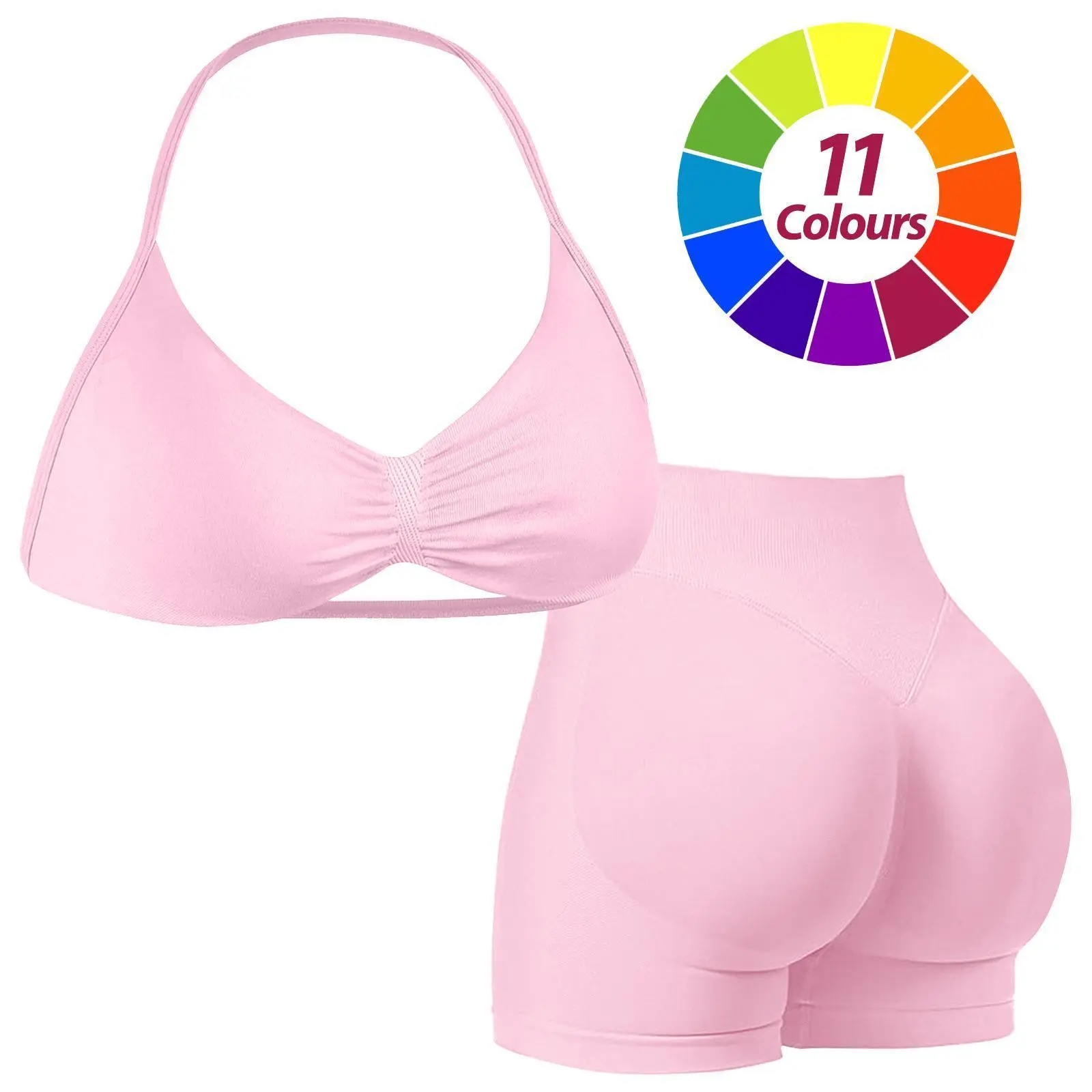 JGS1996 Women's 2 Piece Sports Set – Solid Backless Halter Crop Top & High Waist Seamless Shorts, Breathable Yoga Gym Running Outfit for Summer, Multifunctional Activewear