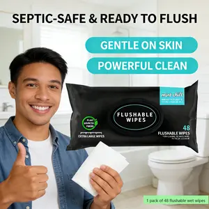 Unscented Flushable Adult Wipes, 48 Count, Disposable Cleansing Wet Wipes for Body & Personal Care, Toilet Paper Alternative