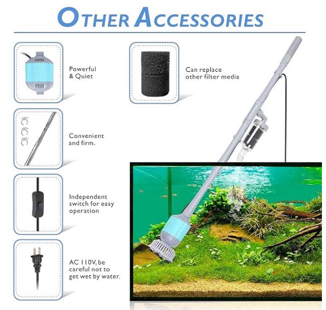 360GPH Electric Aquarium Gravel Cleaner, 5 in 1 Automatic Fish Tank Cleaning Tool Set Vacuum Water Changer Sand Washer Filter Siphon Adjustable Length Pet Supplies