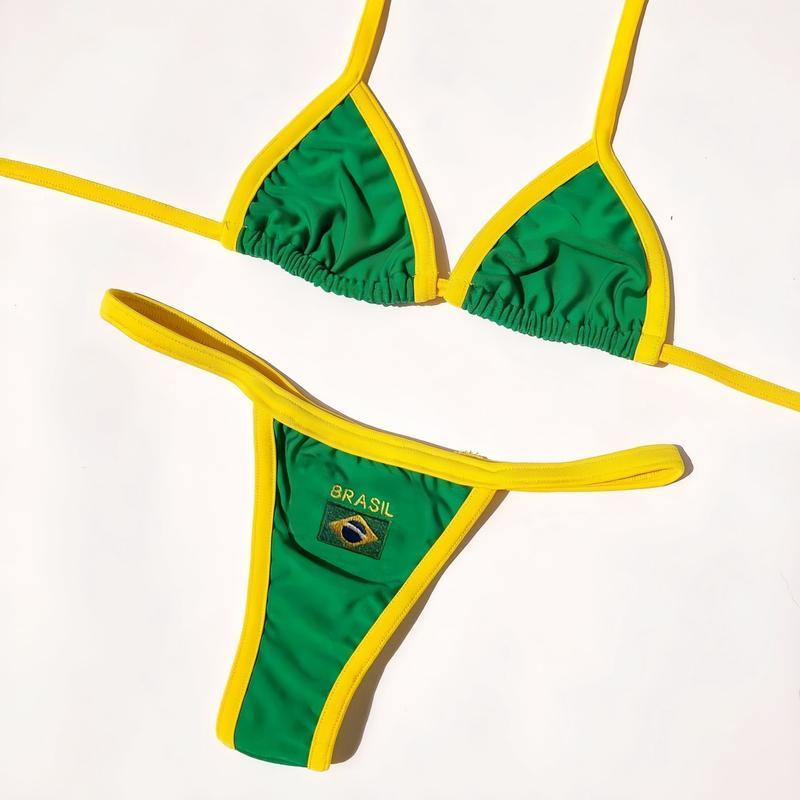 Brazil Flag Embroidery Bikini – New Letter Embroidered Swimsuit, Sexy Women’s Beach Swimwear