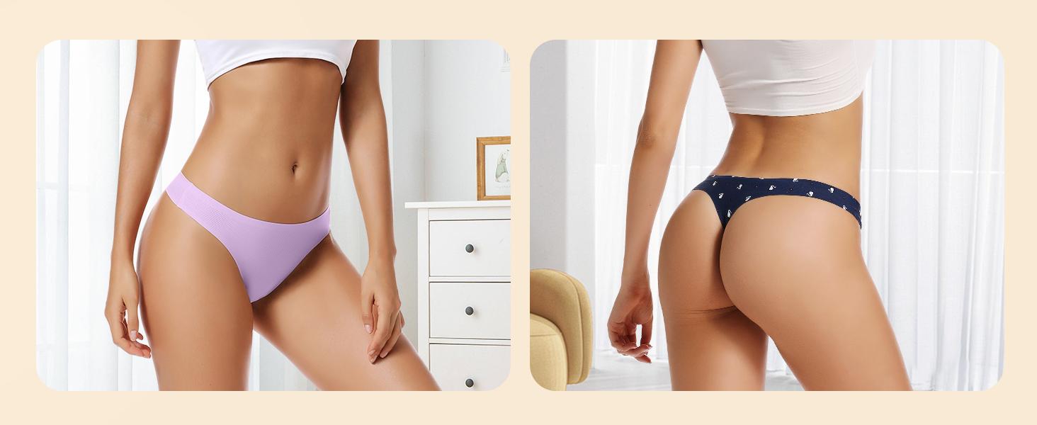 SKIKREMIO 5-Pack Women's Seamless Thongs, No Line No Show Soft Breathable Comfortable Workout Undies