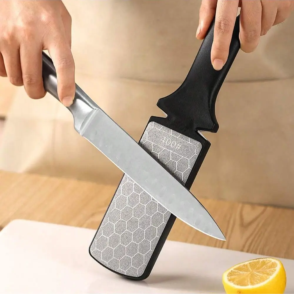 Diamond Sharpening Stone, 400/1000 Grit Handheld Dual-Sided Diamond Sharpener, Honeycomb Surface, Ceramic and Tungsten Steel Slots