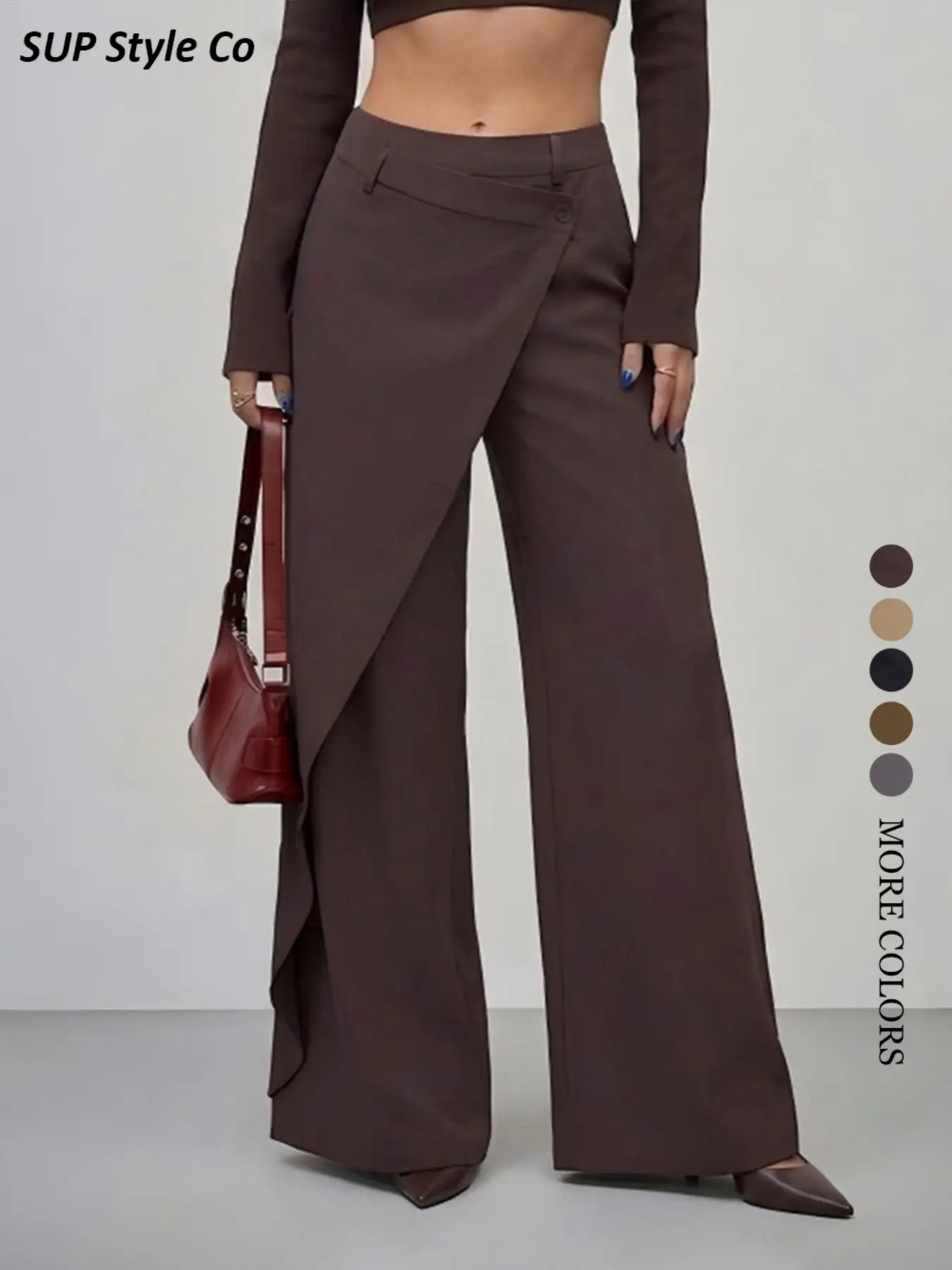 Women's Irregular High-Waisted Wide-Leg Pants, All-Season Casual Style, Perfect for Commute and Unique Fashion, Trendy and Slimming