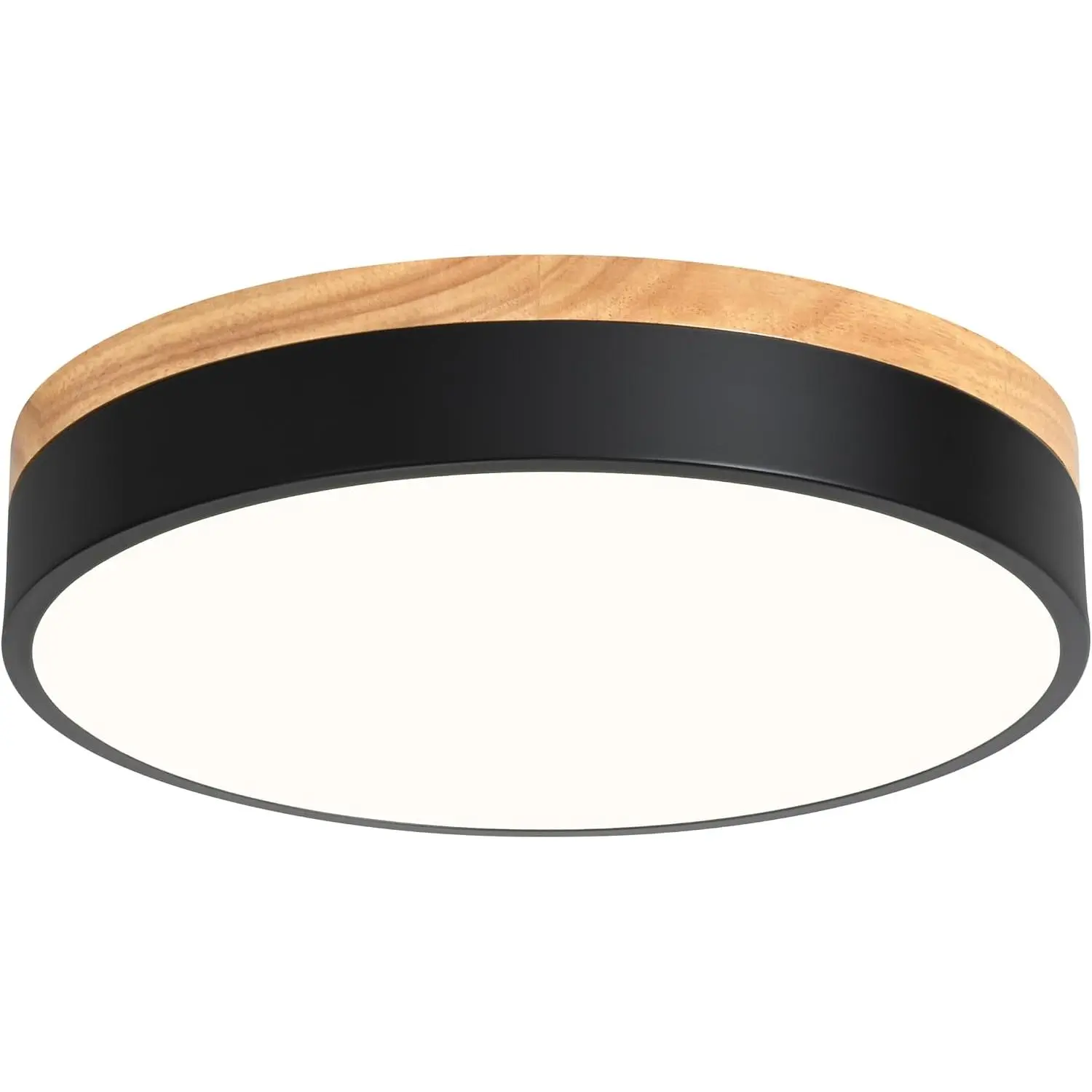 Dimmable Wood LED Flush Mount Ceiling Light, 5CCT 2700K-6000K Modern Black Close to Ceiling Lighting Fixtures, Minimalist Round Ceiling Lamp for Bedroom, Kitchen, Hallway, Laundry Room