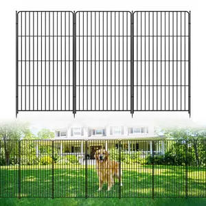 No-Dig Metal Garden Fence – 8-Pack, Each 48"x27" – Outdoor Decorative Animal Barrier with Door for Yard, Patio – Black