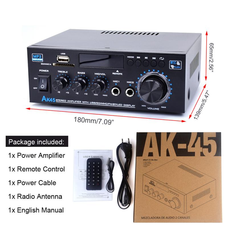 WOOPKER AK45 300W/AK45 Pro 400W Bluetooth 5.0 Stereo Amplifier HiFi 2.0 Channel Power Amp with USB SD RCA Dual Microphone Support for Karaoke Home Theater Party Audio Streaming  karaoke machine