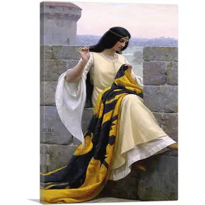Stitching The Standard 1911 Canvas Art Print Stretched Framed Painting Picture Poster Giclee Wall Decor by Edmund Blair Leighton - 26" x 18" (0.75" Deep)