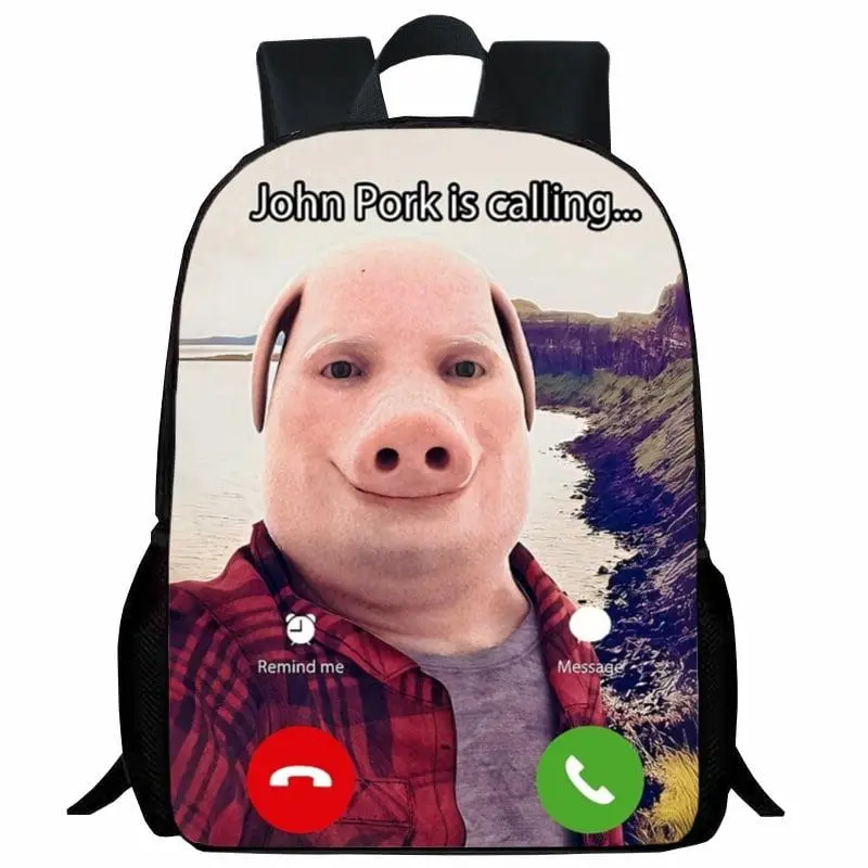 Funny John Video Pig Pork Student Backpack Cartoon Anime Backpack