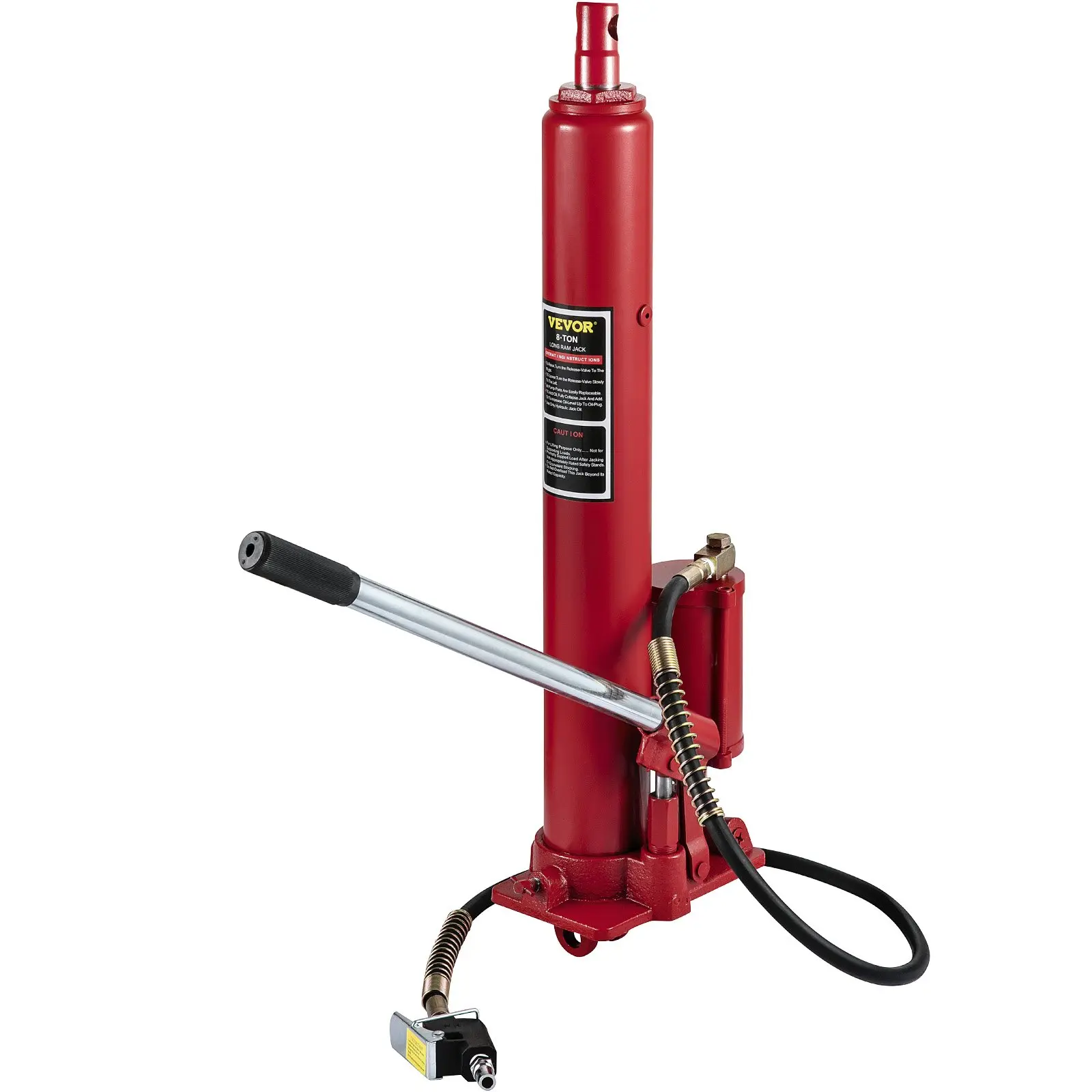 【DealsForYouDays】VEVOR Hydraulic/Pneumatic Long Ram Jack, 8 Tons/17363 lbs Capacity, with Single Piston Pump and Clevis Base, Manual Cherry Picker with Handle, for Garage/Shop Cranes, Engine Lift Hoist, Red