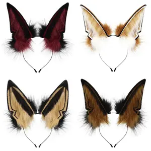 Animal Fox Wolf Ears Headband Handmade Women Men Hair Hoop Cosplay Headwear for Party