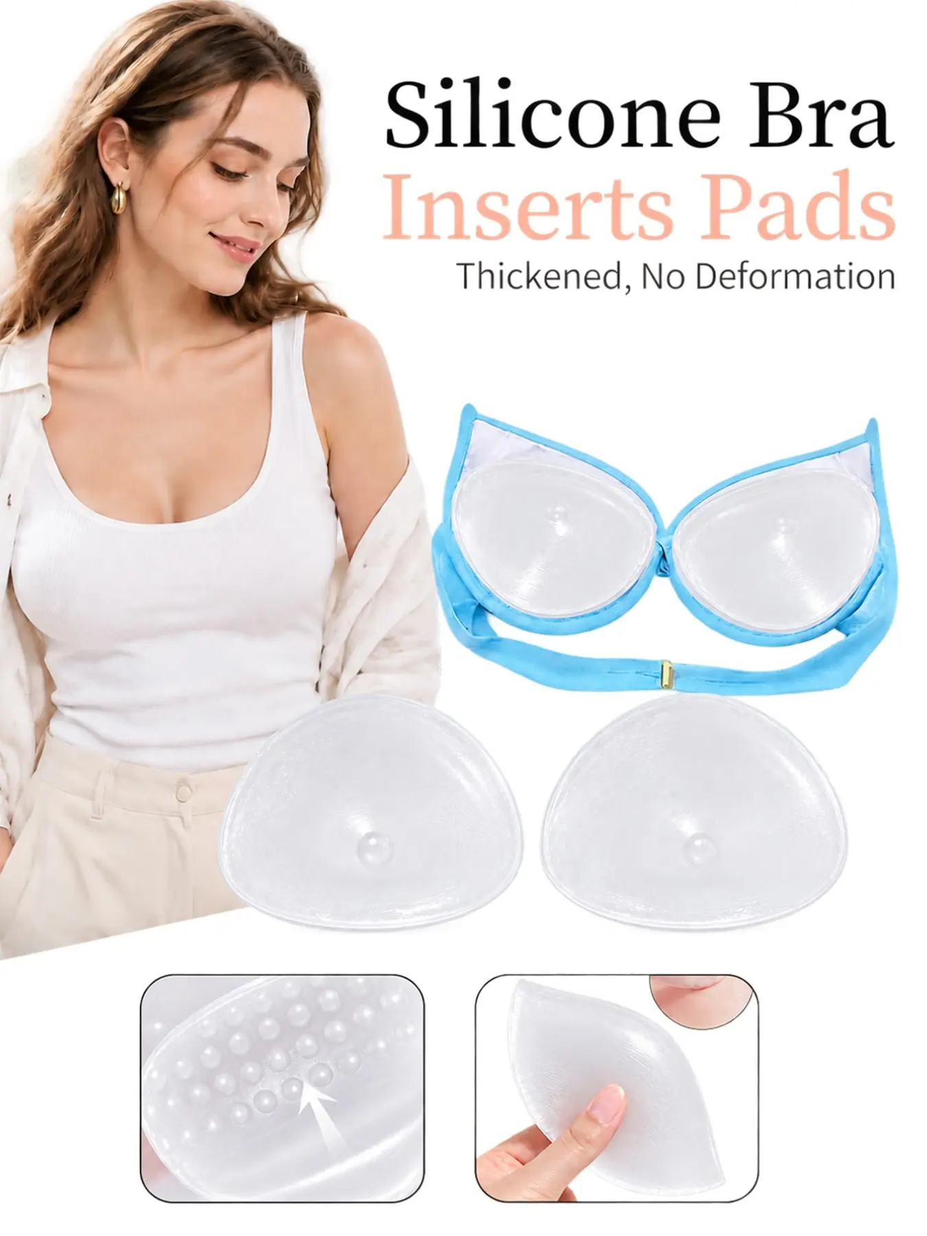 2-Pack Women's Transparent Bra Pads, Silicone Breast Enhancers, Waterproof Sweatproof, Reusable, for Swimsuits Bikinis Wedding Sports Bras, Bra Padding Inserts