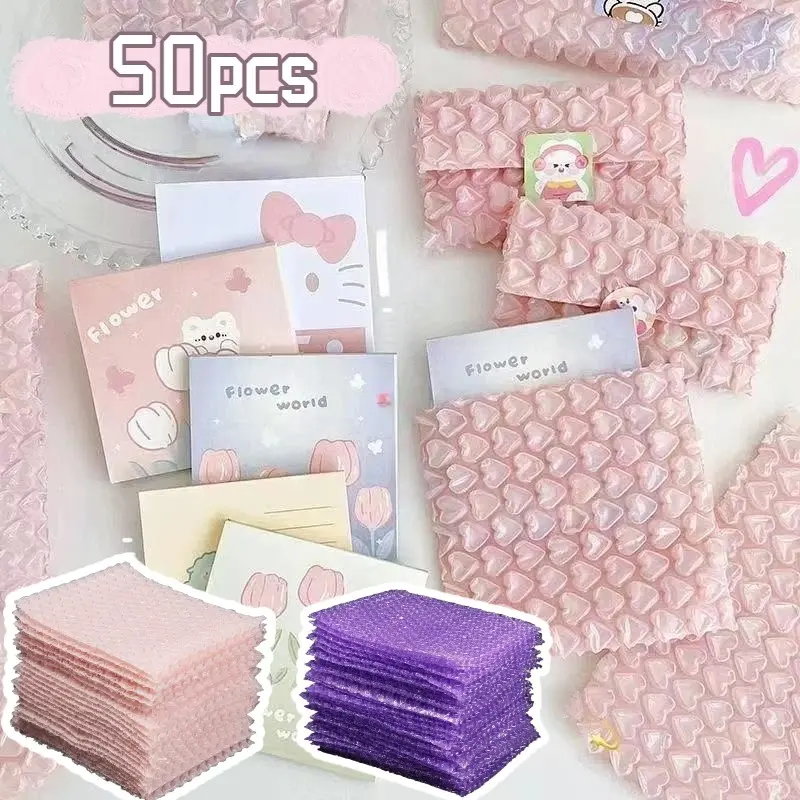 50 Pcs 10x10cm Plastic Heart Bubble Bags, Shockproof Pressure-Resistant Waterproof Shipping Packaging, Ideal for Quick Delivery