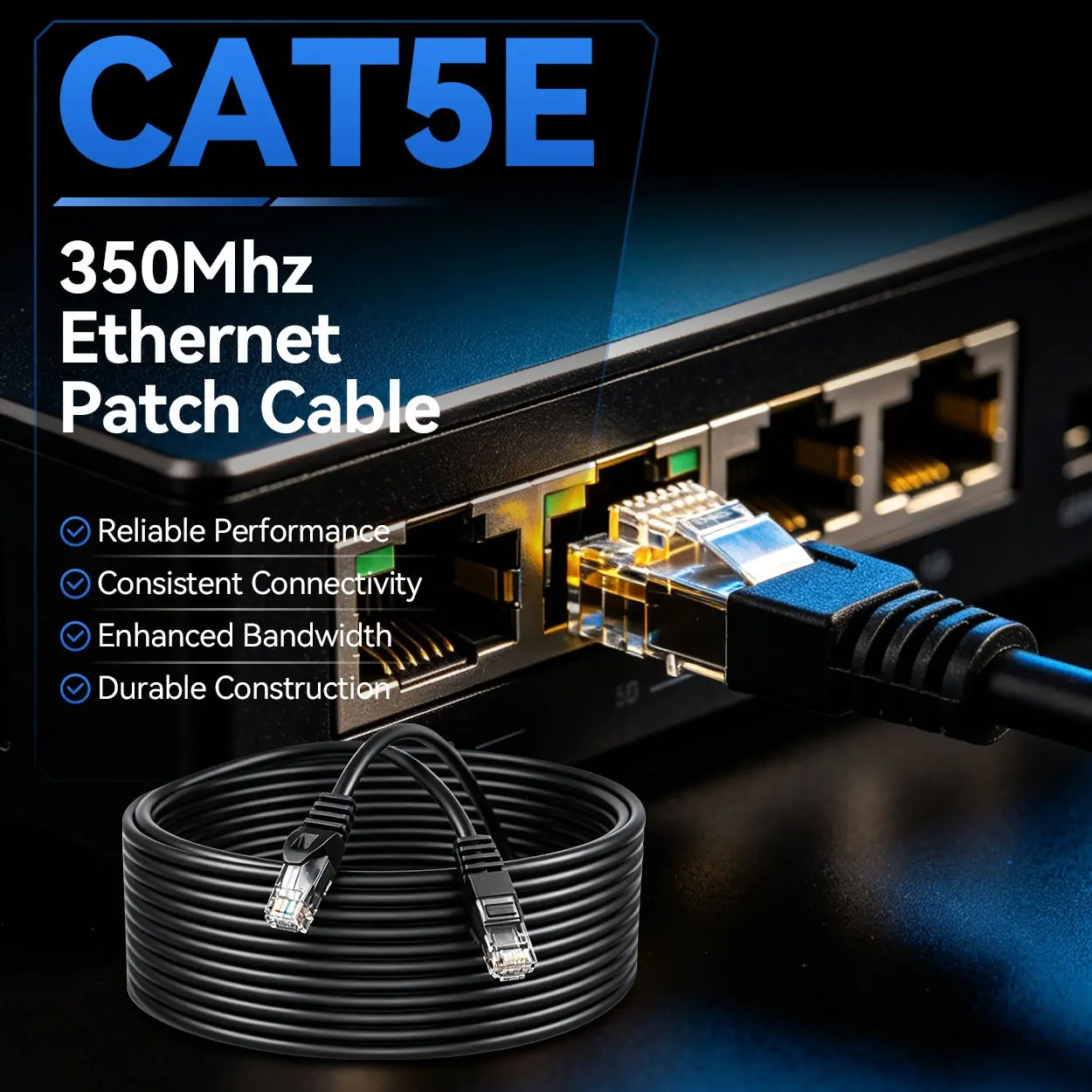 Cat5e Ethernet Cable, High-Speed Rj45 Network Cable, 350mhz Bandwidth, 1000mbps Gigabit Transmission, Waterproof, Outdoor Use