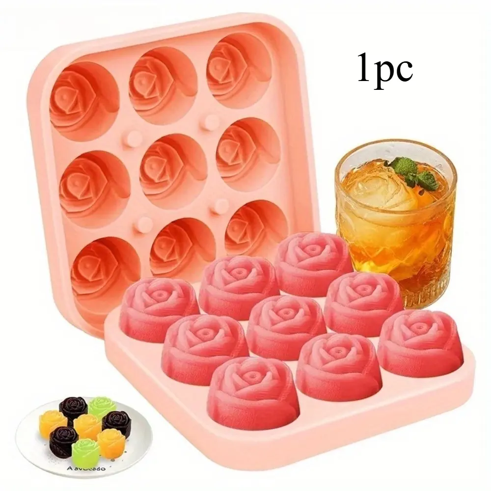 Multifunctional Silicone Red Rose Ice Mold for Home Use – Lidded Design Prevents Odor Transfer; Ideal for Cocktails, Desserts, Handmade Soap, and Aromatherapy Candles.