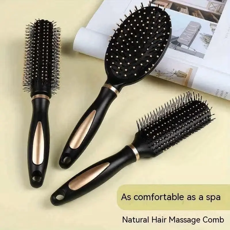 Set of 3 Ion Brushes for Textured Hair, Natural Hair, Anti-Static Electric Comb, Exfoliating, Detangling and Styling Tool, Ionic Technology, Plastic Brush Included