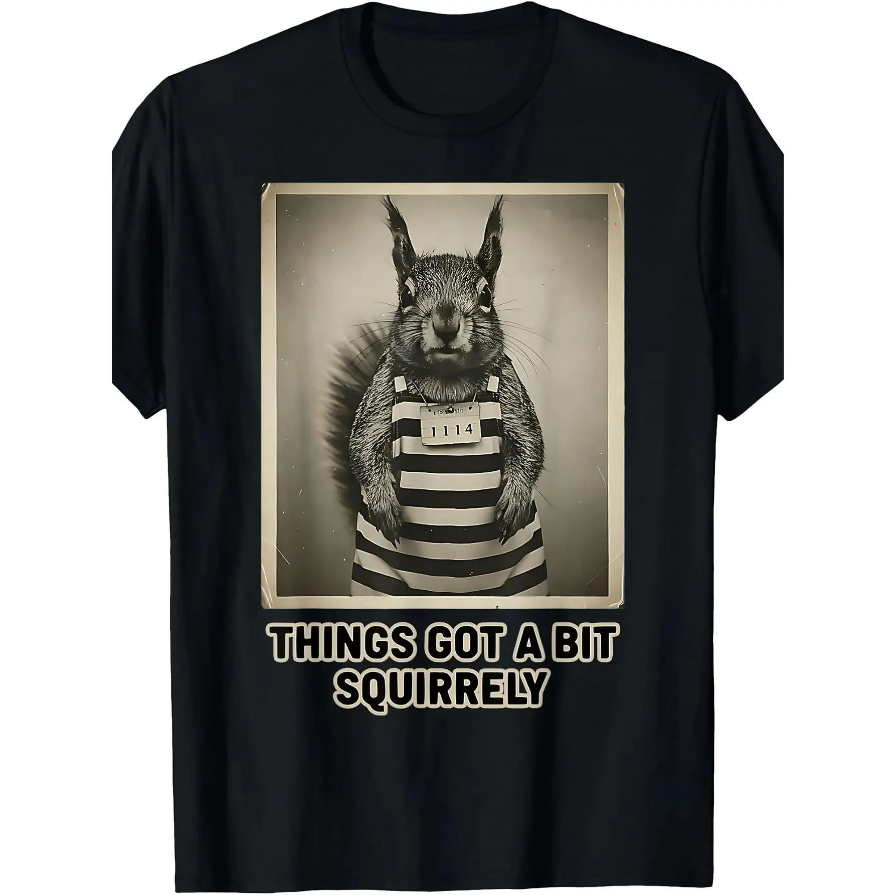 Men's Vintage Squirrel Graphic Short-Sleeve T-Shirt - Funny Animal Print, Retro Prison-Style Artwork, Streetwear Casual Top, Unique Humorous Gift Idea
