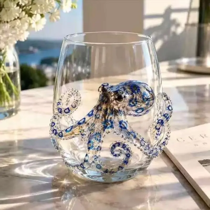 Hand-Painted 3D Ocean Series Whiskey Cup, Coffee Cup, Convex Design, Wine, Whiskey, Brandy, Xo, Tequila, Cocktail Bottle, Creative Bar Decor