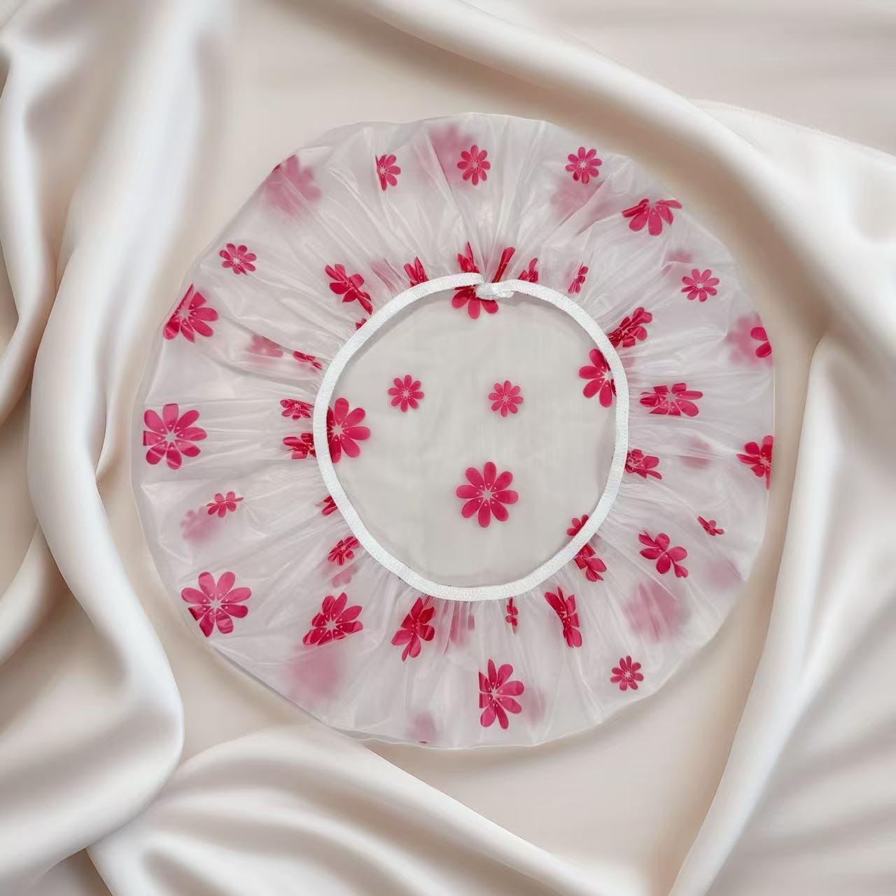 Cute Cherry Print PE Shower Cap, Waterproof Reusable Hair Cap for Shower, Hair Treatme