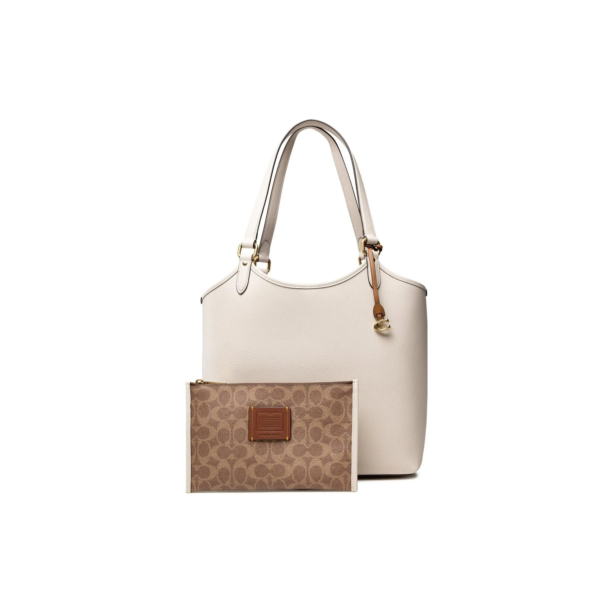 COACH Day 32 Solid Leather Maternity Tote Bag for Women, Oversized Shoulder Shopping Bag in White