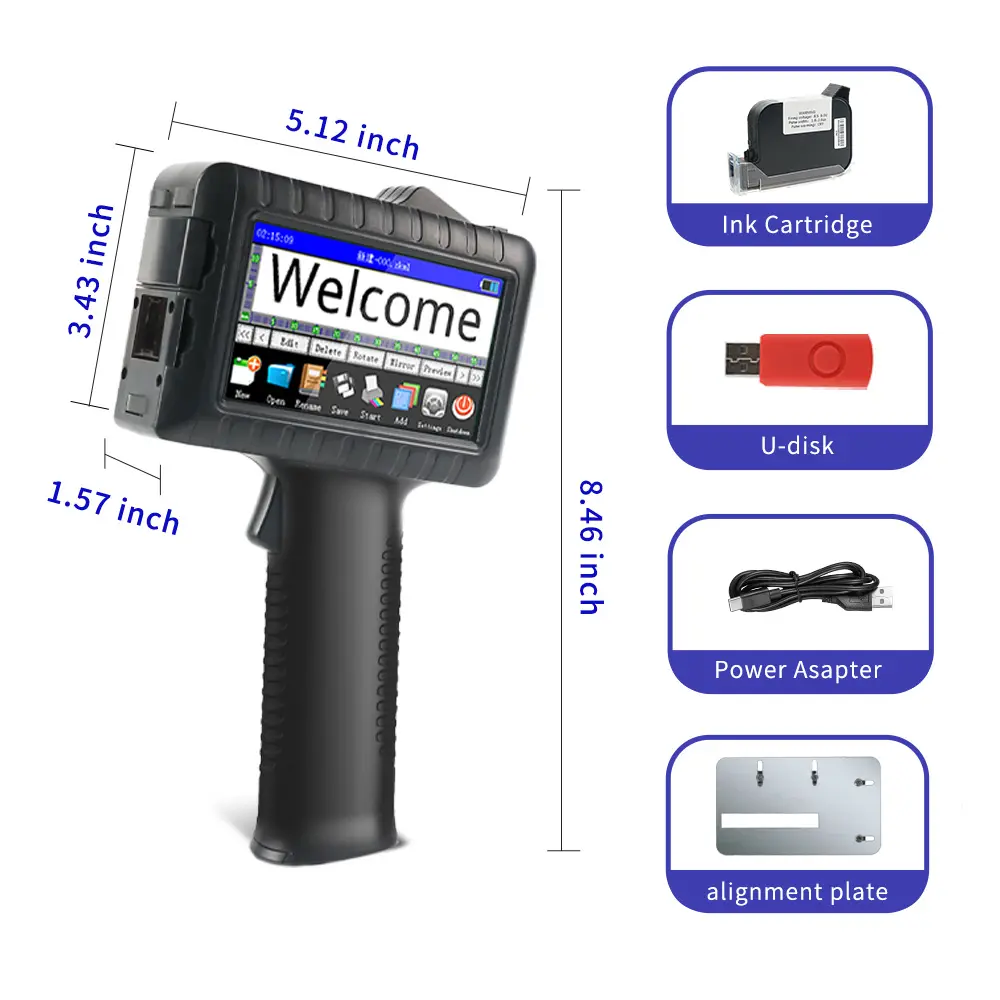 Smart Inkjet Printer Handheld with WiFi Bluetooth, Portable Coding Machine for Logo QR Code Date Printing on Any Surface